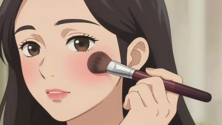 Visual representation of "blusher" - A type of makeup applied on cheeks to give them a pink or reddish color.