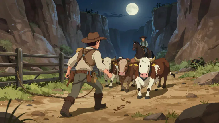 Visual representation of "rustler" - A person who steals livestock, especially cattle or sheep.