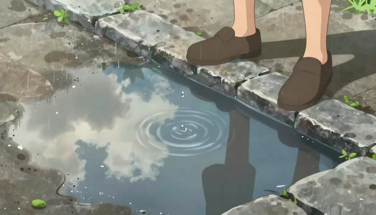 Visual representation of "puddle" - A small pool of liquid, usually from rain
