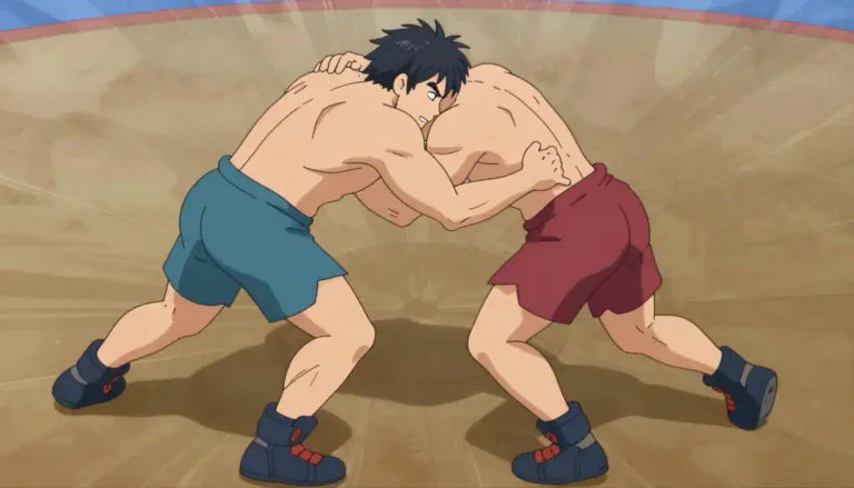 Visual representation of "wrestle" - To struggle with someone by holding them and trying to throw or force them down