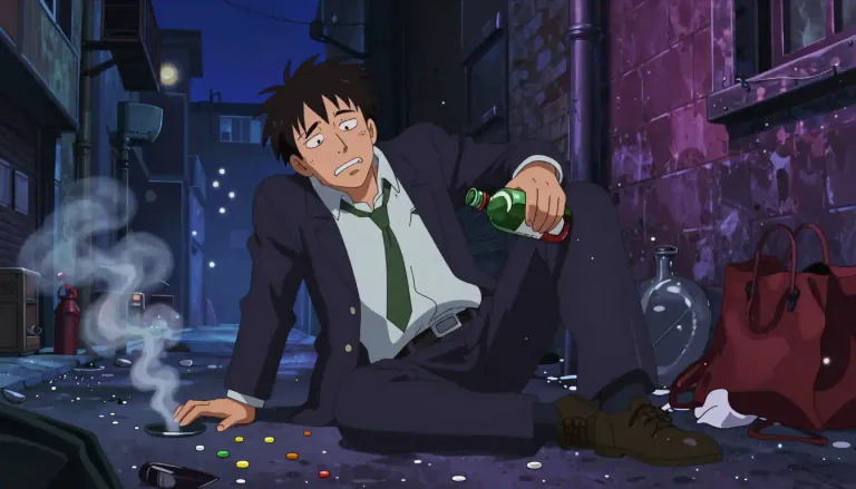 Visual representation of "dissolute" - Living in a way that is morally wrong, especially having a lot of sex, taking drugs, etc.