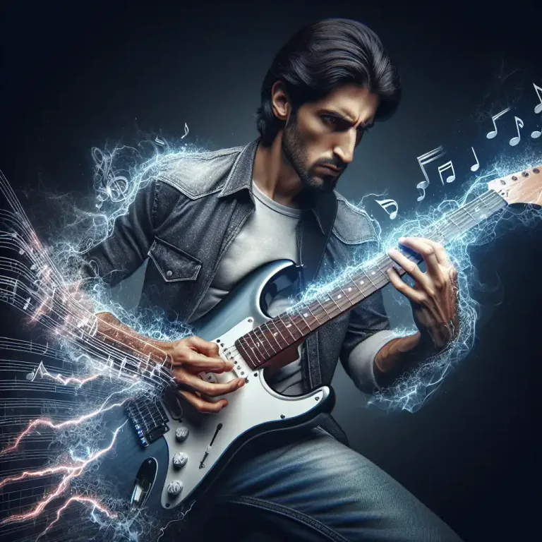 Visual representation of "shredder" - A person who plays a guitar aggressively or skillfully