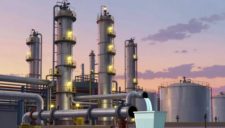 Visual representation of "refinery" - A place where a raw material like oil, sugar or metals is processed to be made pure