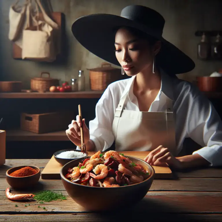 Visual representation of "cajun" - a style of cooking developed by the Cajuns, often involving spicy flavors and seafood