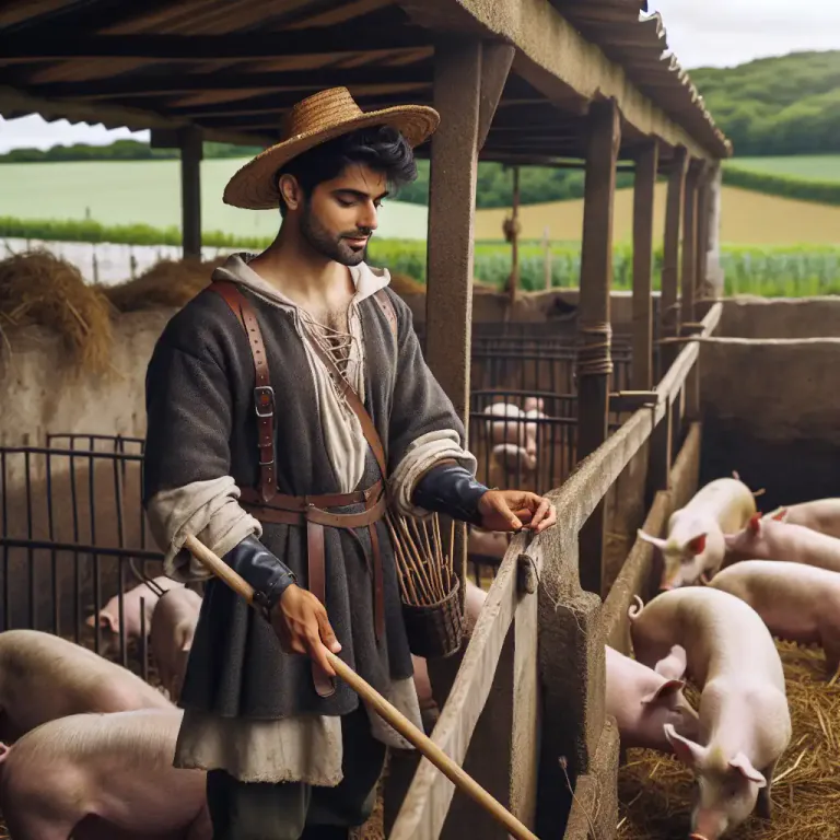 Visual representation of "swineherd" - A person who takes care of pigs.