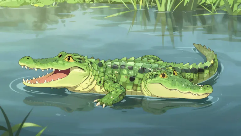 Visual representation of "alligator" - A large, green, water-dwelling reptile with a long mouth and sharp teeth.