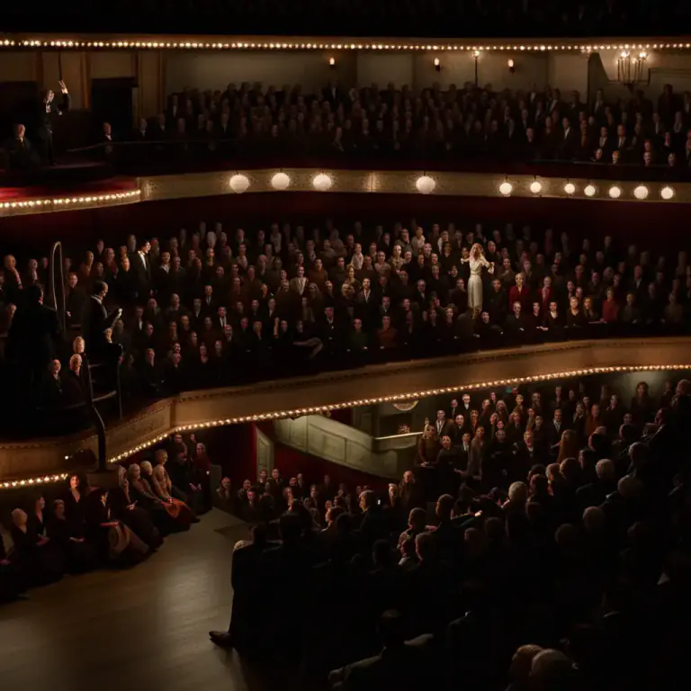 Visual representation of "balcony" - In theater, it is the part of the seating area that is higher than the main part, often providing seating for a large number of people.