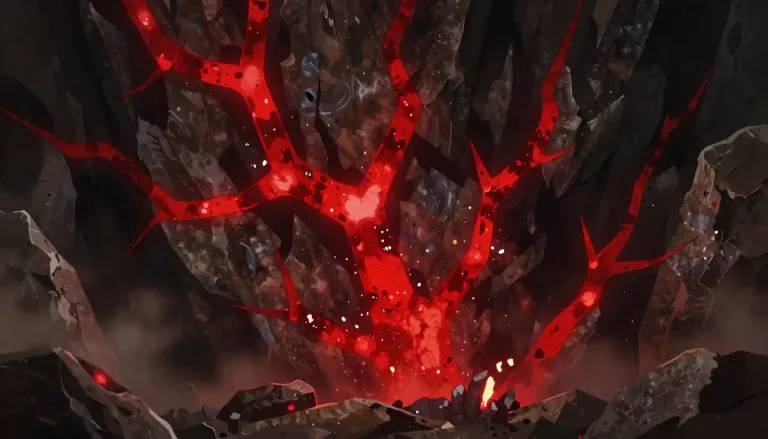 Visual representation of "cinnabar" - A bright red mineral used to produce mercury