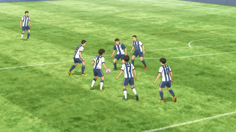 Visual representation of "midfield" - The players in a team who play in the middle part of the field.