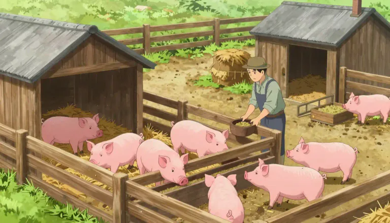Visual representation of "piggery" - A place where pigs are kept or bred.