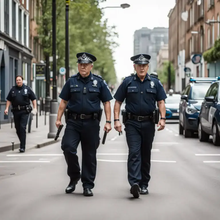 Visual representation of "walk the beat" - To patrol by foot, usually said about a police officer.