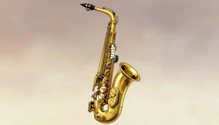 Visual representation of "saxophone" - A musical instrument made of brass with a distinctive shape and a reed mouthpiece that is played by blowing air into it.