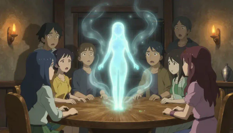 Visual representation of "seance" - A meeting where people try to contact the spirit of dead people.