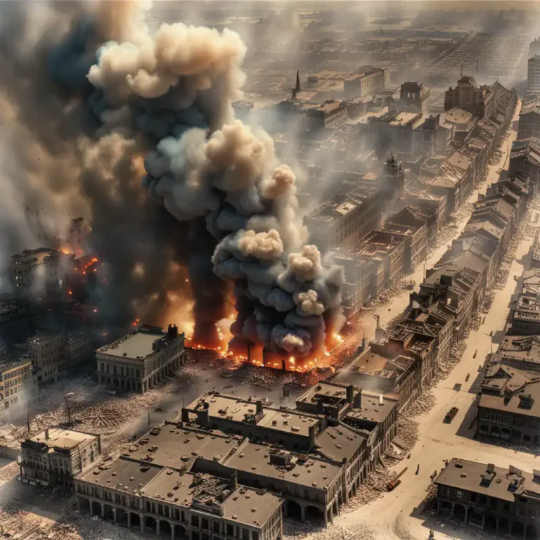 Visual representation of "firestorm" - A series of bombs that fall quickly and cause large fires.