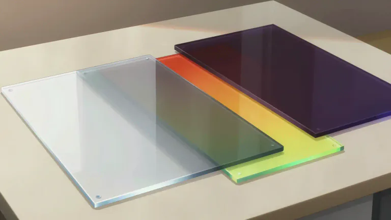 Visual representation of "acrylic" - A type of plastic that can be clear or colored and is used in various products