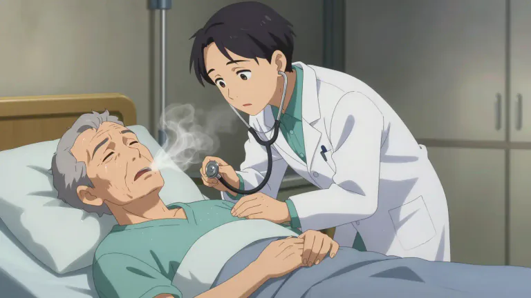 Visual representation of "rattle" - Respiratory sound in dying or severely ill person