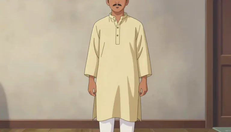 Visual representation of "kurta" - A kurta is a loose-fitting shirt or tunic worn by both men and women in South Asian cultures, typically cut straight and reaching to the knees or lower.