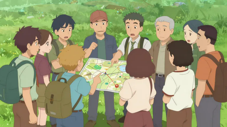 Visual representation of "regroup" - To gather again in order to continue an activity or task after a short break.