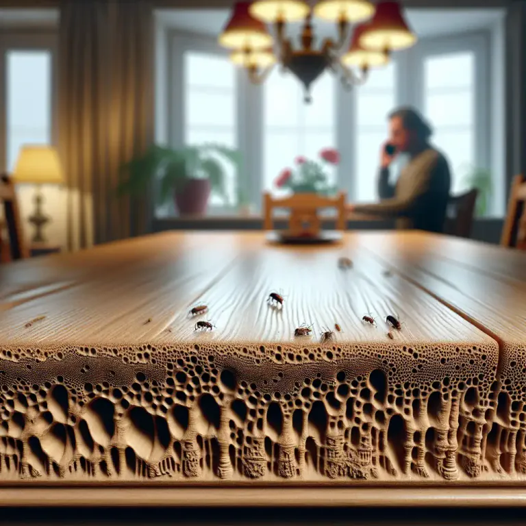 Visual representation of "woodworm" - The state of being infected with larvae of a woodworm beetle