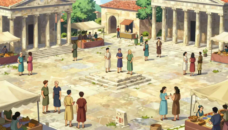 Visual representation of "agora" - An open area where people gathered in ancient Greece for political, commercial, civil and daily life activities.