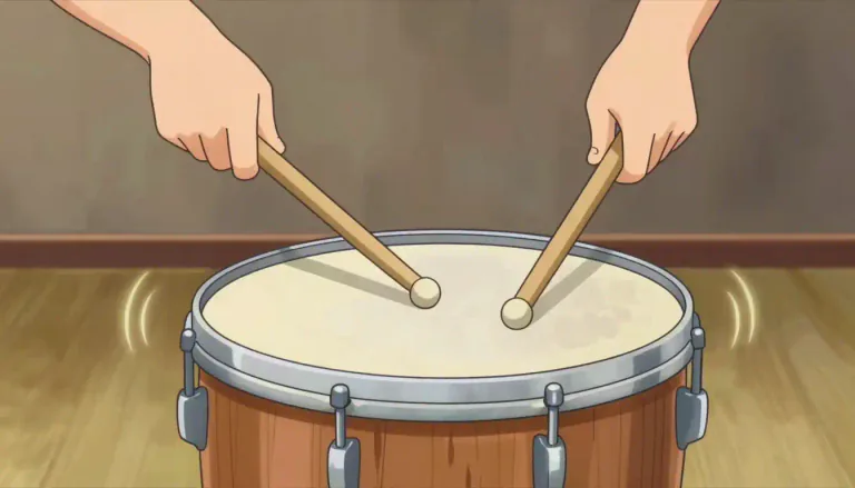 Visual representation of "drum" - A musical instrument you hit with sticks or hands to make a sound.