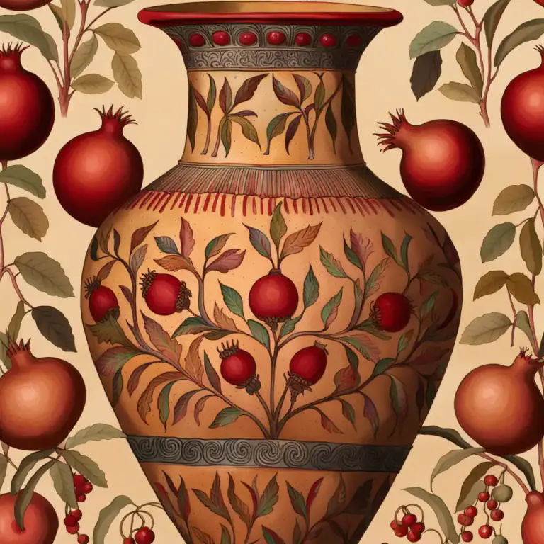 Visual representation of "pomegranate" - A symbol or representation of a pomegranate, used in art or decoration.