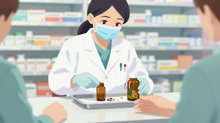 Visual representation of "dispense" - To prepare and give out (medicine) according to a doctor's order