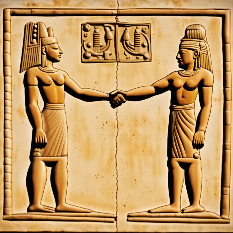 Visual representation of "alliance" - In archaeology, an arrangement of people, groups, or cultures having a shared characteristic or interconnecting relationship.