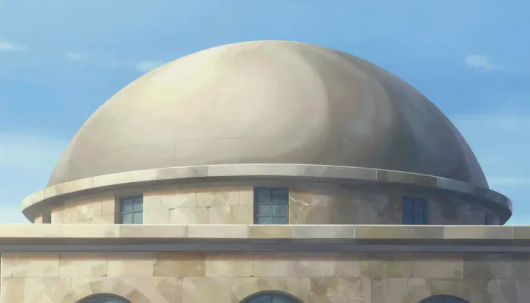 Visual representation of "domed" - Having a rounded or curved shape like the top part of a dome.