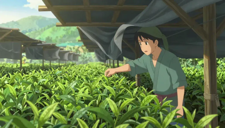 Visual representation of "matcha" - A type of Japanese green tea that is covered before harvest to protect it from sunlight, enhancing its flavor.