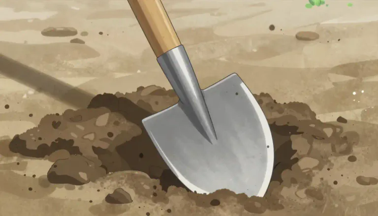 Visual representation of "spade" - A tool with a flat, sharp-ended blade and a long handle, used for digging