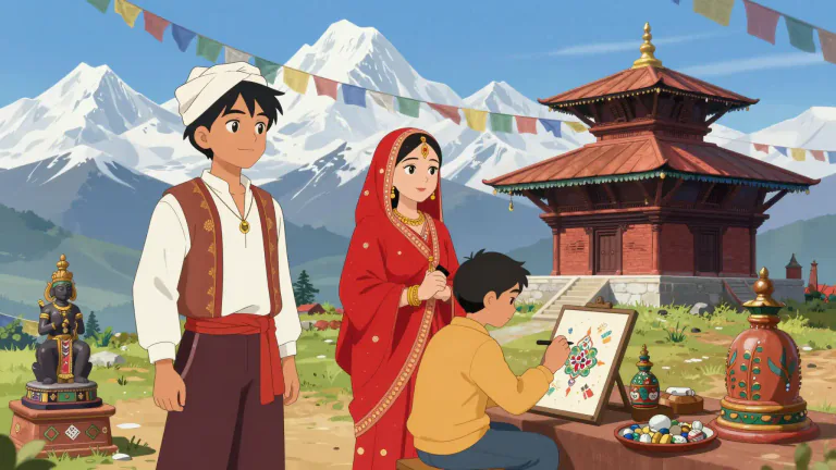 Visual representation of "nepalese" - Relating to the country of Nepal, its culture, people, or language.