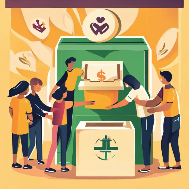 Visual representation of "put money into something" - To donate or contribute money towards a charitable cause or endeavor.