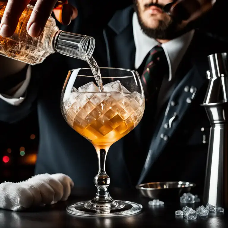 Visual representation of "frappe" - To pour a liqueur over cracked ice and serve.