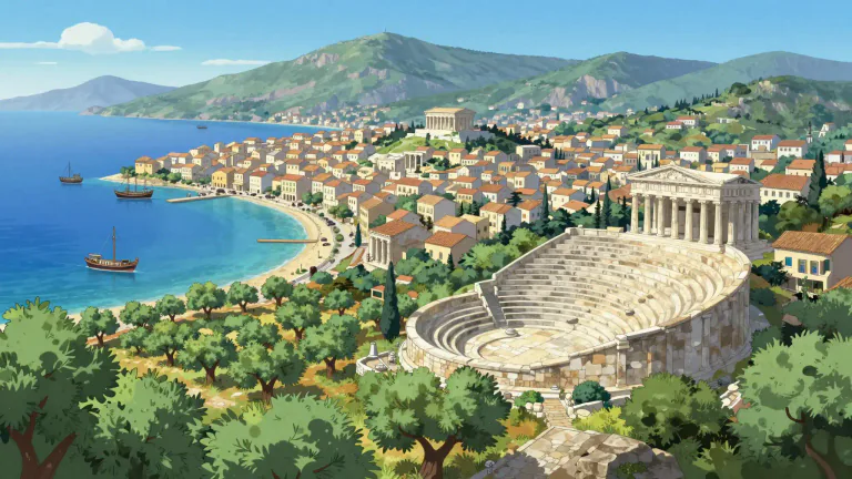 Visual representation of "peloponnesian" - Relating to the Peloponnese, a peninsula in southern Greece, known for its rich history and culture.