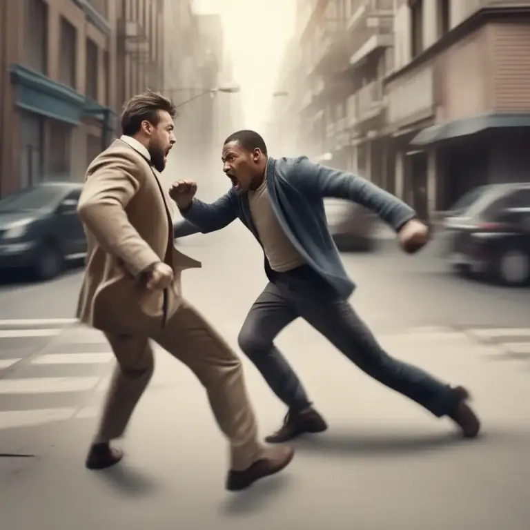 Visual representation of "lay into" - To physically attack someone violently