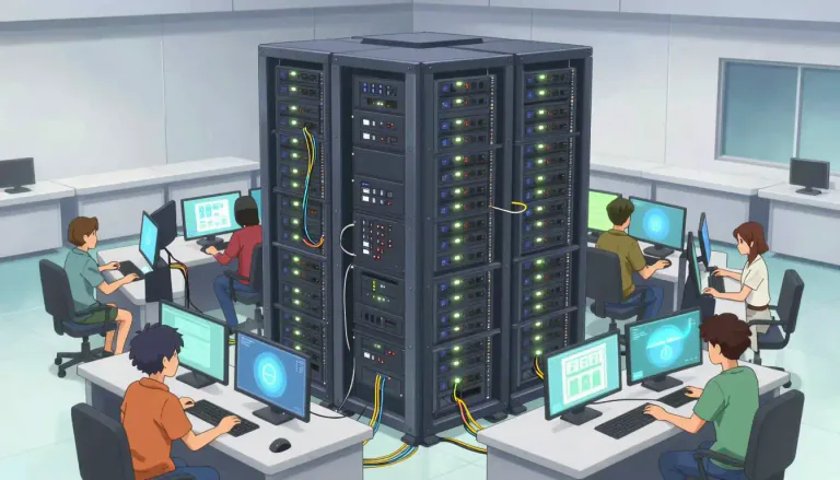Visual representation of "mainframe" - A large and powerful computer that can be used by many people at the same time.