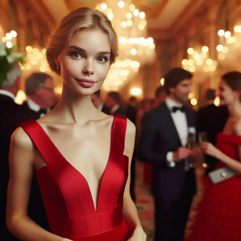 Visual representation of "decollete" - A woman's dress or top that is cut low to show part of her chest