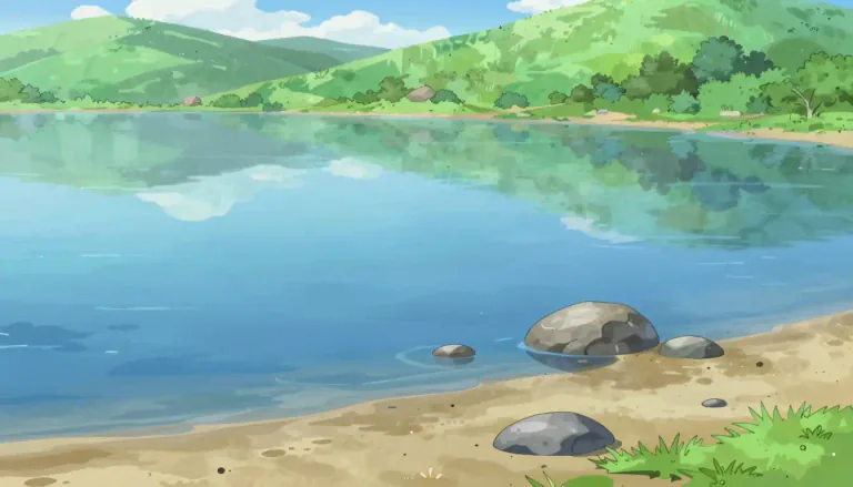 Visual representation of "lake" - A body of freshwater surrounded by land
