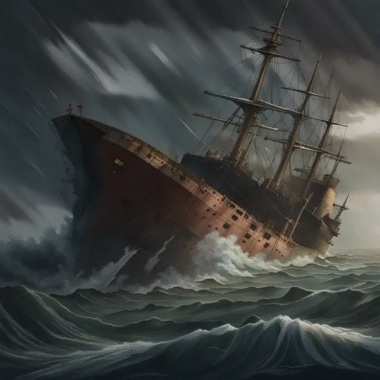 Visual representation of "found" - A situation of a ship or large boat sinking or almost sinking.
