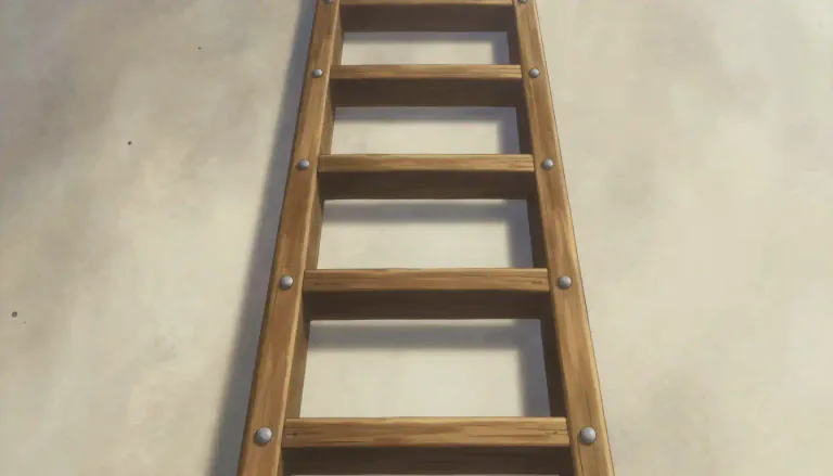 Visual representation of "ladder" - A piece of equipment used for climbing up or down, that consists of two vertical bars or pieces of rope joined to each other by a series of horizontal steps.