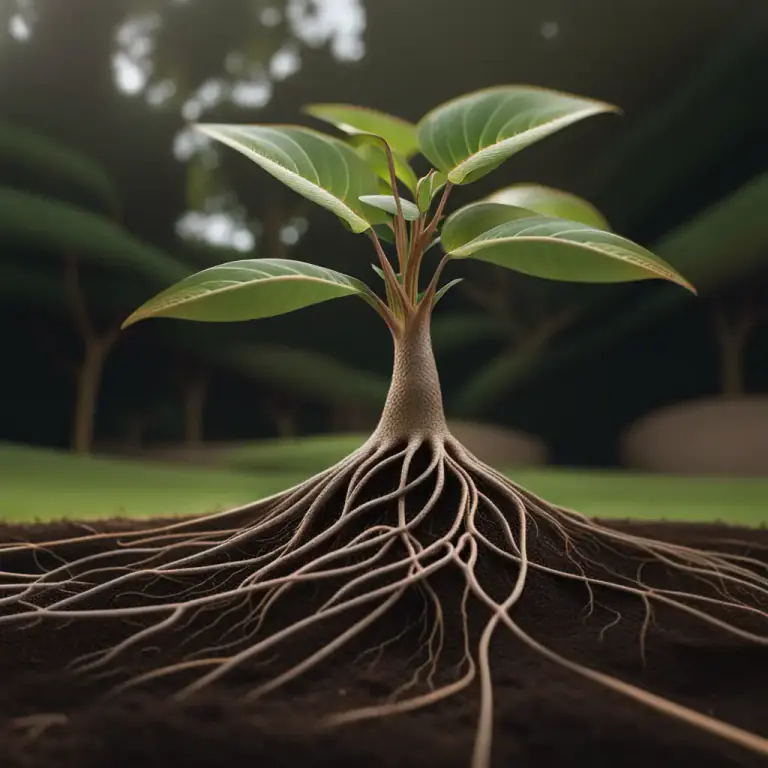 Visual representation of "umbilicus" - The place where a plant's stem meets its roots.