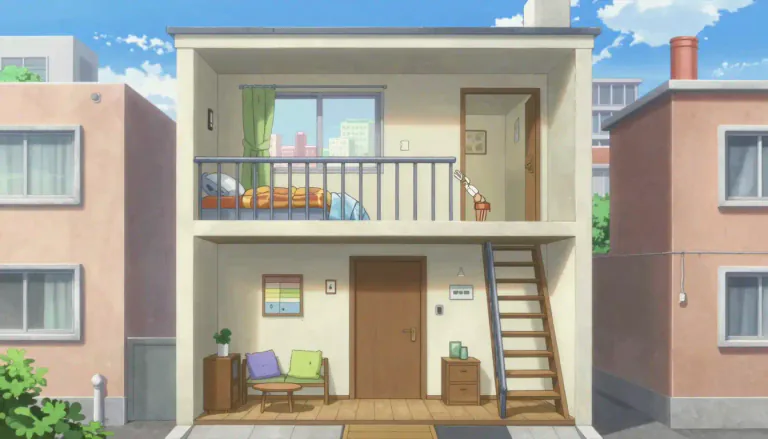Visual representation of "maisonette" - A maisonette is a small apartment or living space that usually occupies two or more floors of a building, including its own entrance.