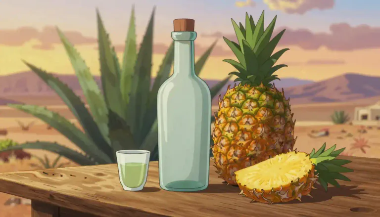 Visual representation of "mescal" - A distilled alcoholic drink made from the agave plant, primarily produced in Mexico.