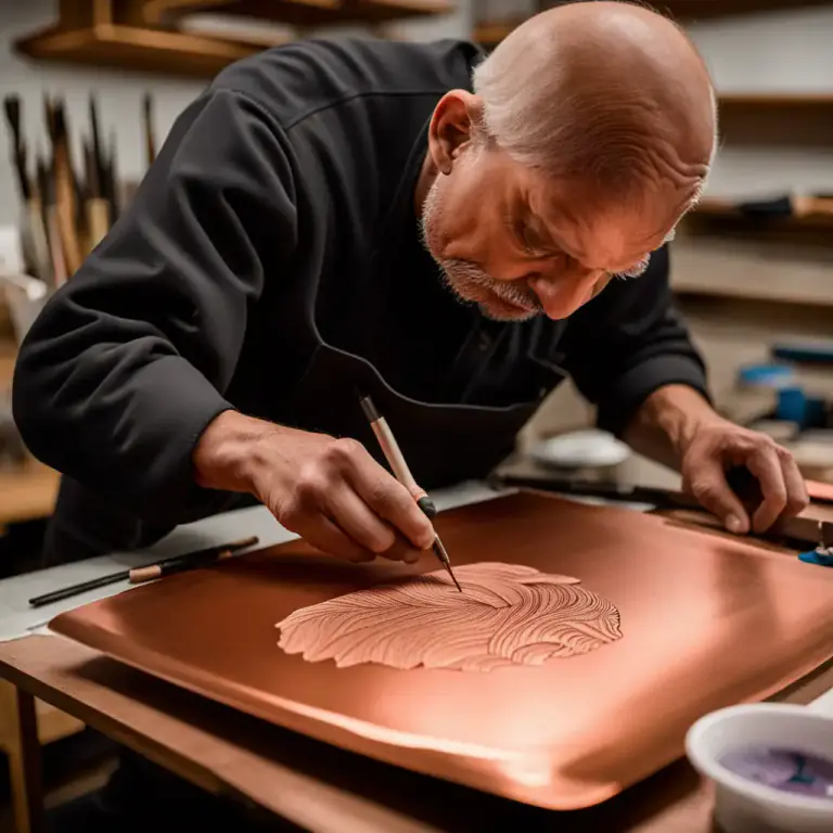 Visual representation of "engrave" - to print (an image or text) by cutting it onto a surface and then using ink or another substance to make copies