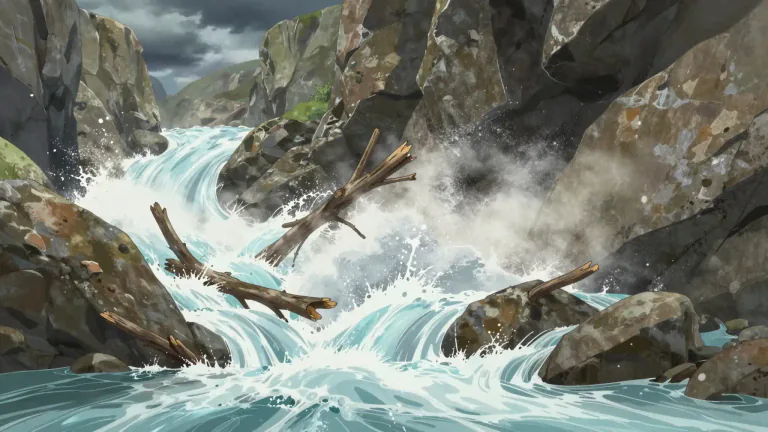 Visual representation of "torrent" - A suddenly, violently, or unceasingly flowing stream of something