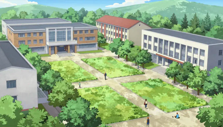 Visual representation of "campus" - The grounds of a school, university or other institution, usually including buildings like classrooms, dormitories, and libraries.