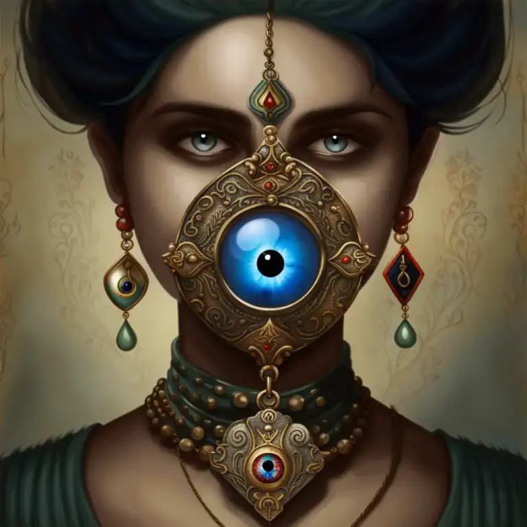 Visual representation of "amulet" - A trinket or piece of jewelry usually hung about the neck and thought to be a magical protection against evil or disease