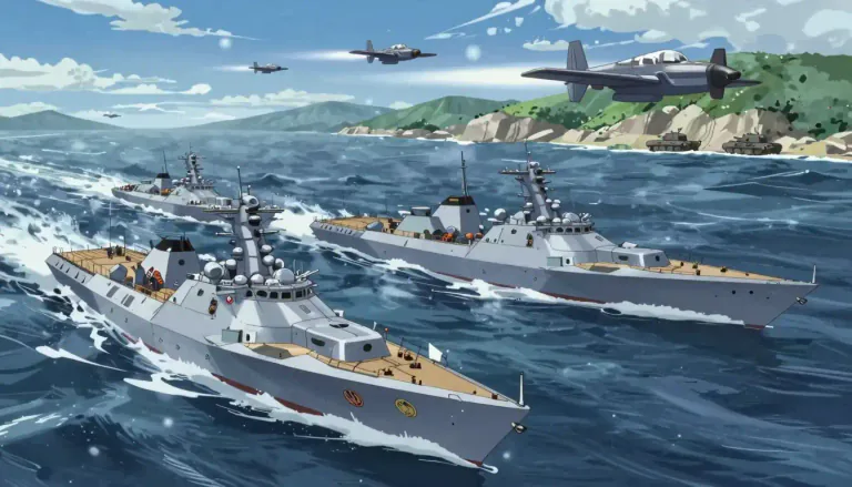 Visual representation of "squadron" - A group of soldiers, tanks, ships, or aircrafts working together in a military operation