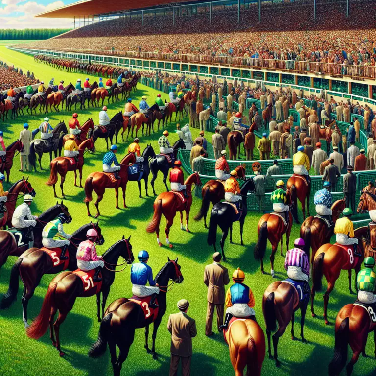 Visual representation of "paddock" - The area at a racetrack where horses are paraded and mounted before a race
